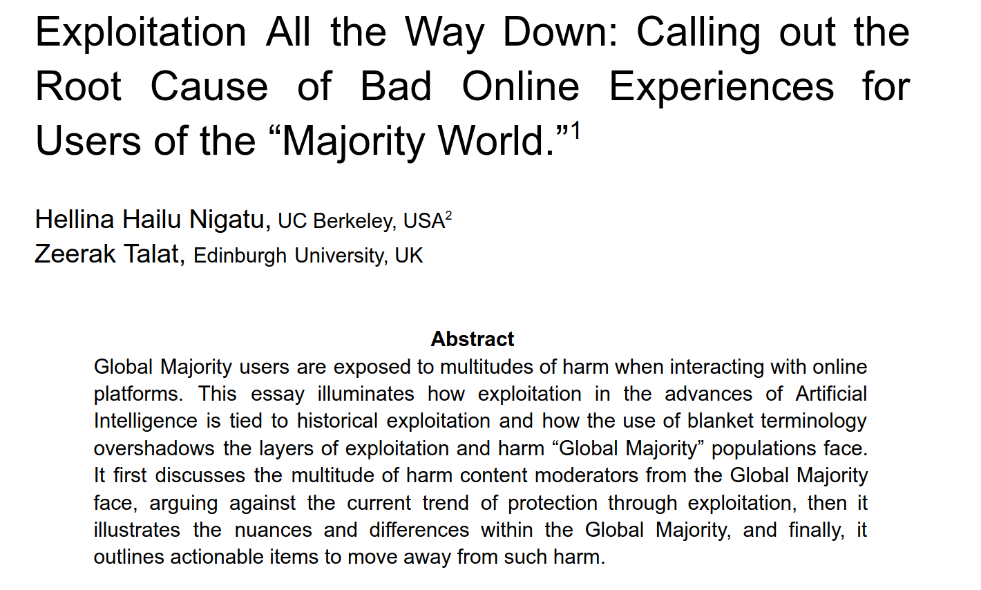 Exploitation All the Way Down: Calling out the Root Cause of Bad Online Experiences for Users of the "Majority World"