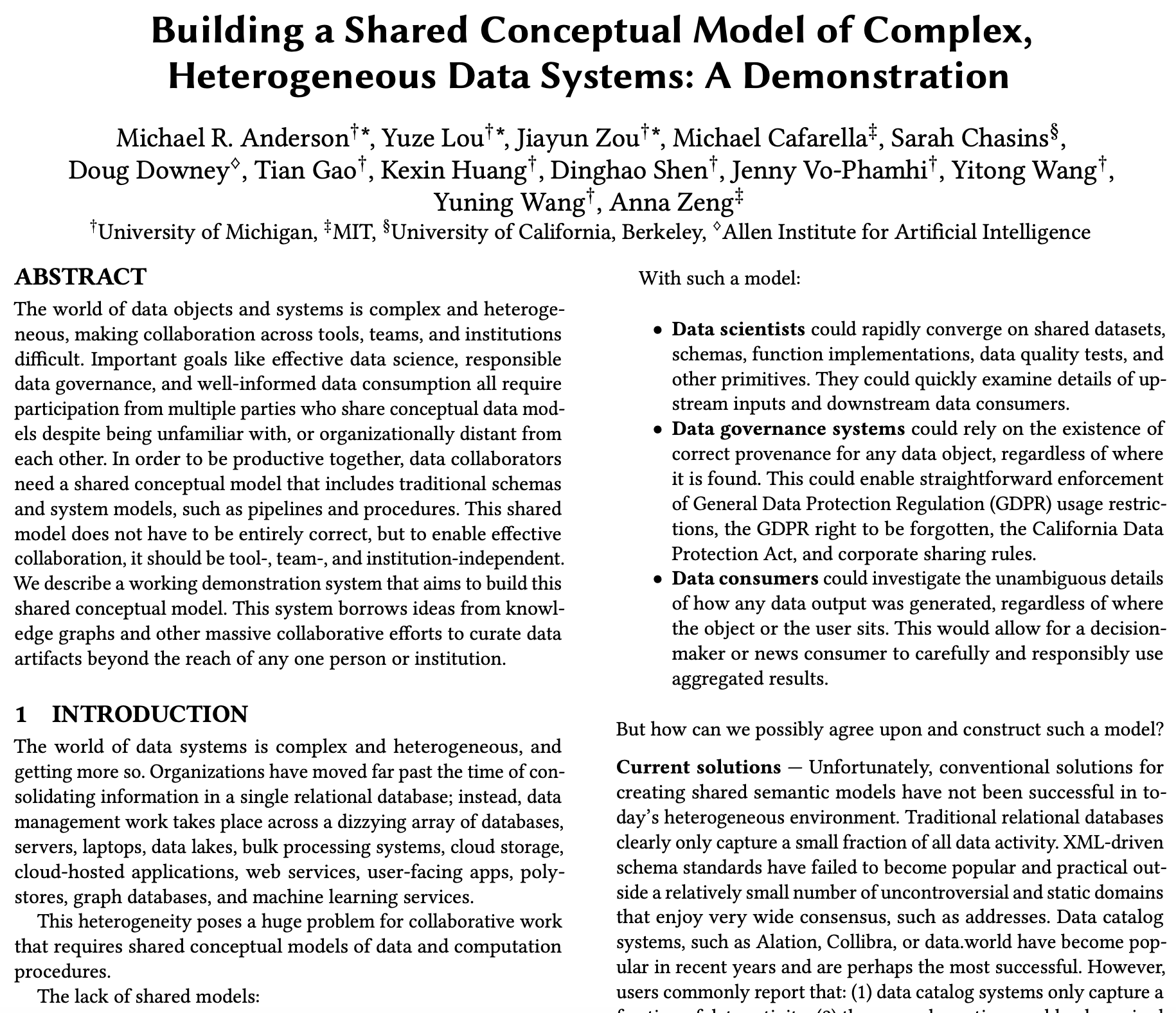 Building a Shared Conceptual Model of Complex, Heterogeneous Data Systems: A Demonstration